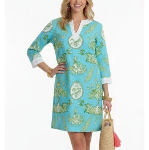 Sixth Alice Blue and Green French Medallion Scenic Tunic Dress‎ USA Made Size 6